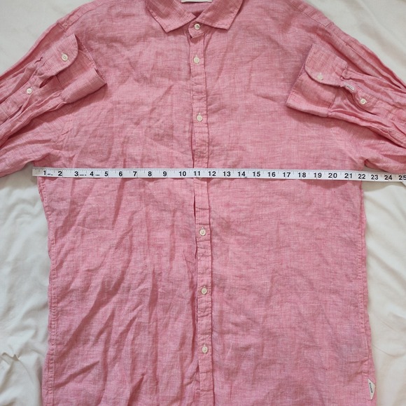 Scotch & Soda Mens Size XXL Pink Linen Button Up Long Sleeve Shirt - Picture 4 of 12